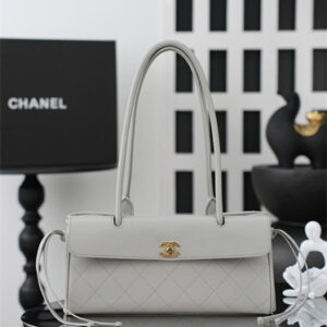 Chanel Small Shopping Bag Grained Calfskin & Gold-Tone Metal Grey AS6288