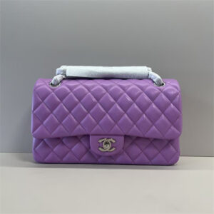Chanel Medium Classic Flap Bag Lambskin Silver Tone Metal Purple 01112