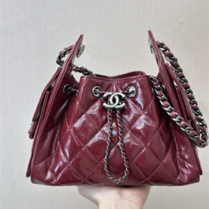 Chanel 25 Mini Handbag Shinny Smooth Calfskin &Silver Tone Metal Burgundy AS5631 Top