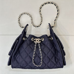Chanel 25 Mini Handbag Dk Blue Denim Gold Tone Metal AS5631 Top