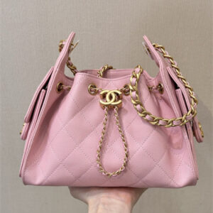Chanel 25 Mini Handbag Grained Calfskin Gold Tone Metal Sakura Pink AS5631 Top