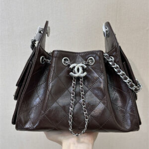 Chanel 25 Mini Handbag Shinny Smooth Calfskin &Silver Tone Metal Dk Brown AS5631 Top