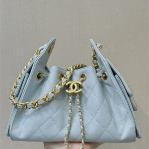 Chanel 25 Mini Handbag Grained Calfskin Gold Tone Metal Blue AS5631 Top