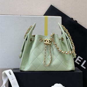 Chanel 25 Mini Handbag Grained Calfskin Gold Tone Metal Lt Green AS5631 Top
