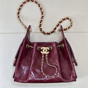 Chanel 25 Mini Handbag Shinny Smooth Calfskin &Gold Tone Metal Burgundy AS5631 Top