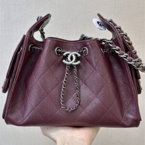 Chanel 25 Mini Handbag Grained Calfskin Silver Tone Metal Burgundy AS5631 Top