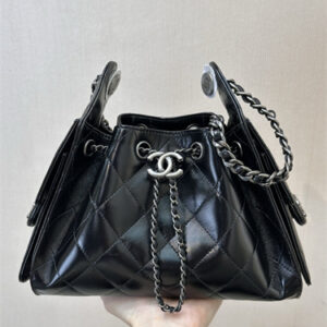 Chanel 25 Mini Handbag Shinny Smooth Calfskin &Silver Tone Metal Black AS5631 Top