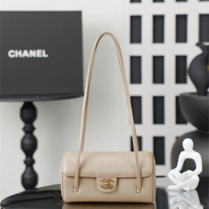 Chanel Small Bowling Bag Grained Shiny Calfskin & Gold-Tone Metal Beige AS6143
