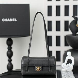 Chanel Small Bowling Bag Grained Shiny Calfskin & Gold-Tone Metal Black AS6143