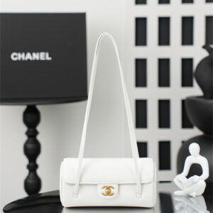 Chanel Small Bowling Bag Grained Shiny Calfskin & Gold-Tone Metal White AS6143