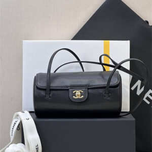 Chanel Small Bowling Bag Grained Shiny Calfskin & Gold-Tone Metal Black AS6143 TOP