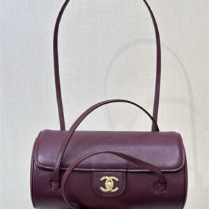Chanel Small Bowling Bag Grained Shiny Calfskin & Gold-Tone Metal Burgundy AS6143 TOP