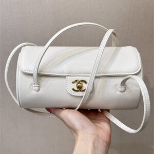 Chanel Small Bowling Bag Grained Shiny Calfskin & Gold-Tone Metal White AS6143 TOP