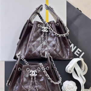 Chanel 25 Small Handbag Shinny Smooth Calfskin Silver Tone Metal Dk Brown AS5293 Top