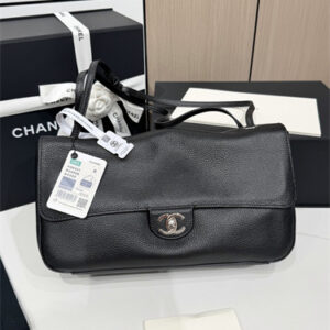 Chanel Maxi Flap Bag Medium Grained Calfskin & Silver Tone Metal Black/Burgundy/Lt Brown AS6231