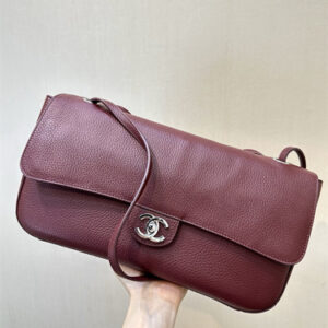 Chanel Maxi Flap Bag Medium Grained Calfskin & Silver Tone Metal Burgundy AS6231 TOP