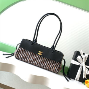 Chanel Small Shopping Bag Grained Calfskin & Tweed Gold-Tone Metal Black AS6288