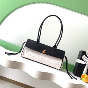 Chanel Small Shopping Bag Grained Calfskin & Tweed Gold-Tone Metal Black/White AS6288