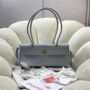 Chanel Small Shopping Bag Grained Calfskin & Gold-Tone Metal Grey Blue AS6288