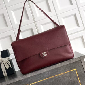 Chanel Maxi Flap Bag Large Grained Calfskin & Gold/Silver Tone Metal Burgundy AS6233
