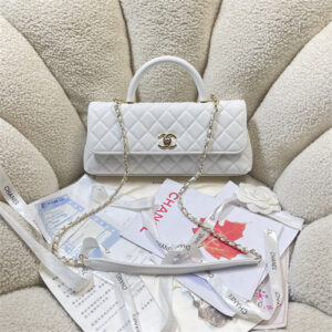 Chanel Maxi Flap Bag with Top Handle Grained Calfskin & Gold-Tone Metal White AS6091
