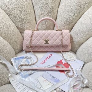 Chanel Maxi Flap Bag with Top Handle Grained Calfskin & Gold-Tone Metal Pink AS6091