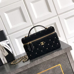 Chanel Vanity Case With Top Handle Velvet Gold Tone Metal Black AP4860
