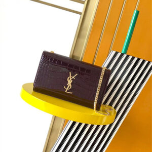 Y.S.L KATE MEDIUM IN CROCODILE EMBOSSED Leather Gold Tone Metal Burgundy Color