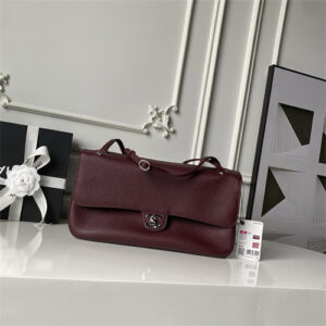 Chanel Maxi Flap Bag Medium Grained Calfskin & Silver Tone Metal Burgundy AS6231