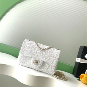 Chanel Flap Bag Sequins and Gold Tone Metal White AS4561