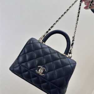 Chanel Mini Coco Handle Bag Grained Calfskin Lt Gold Metal Black AS2215 TOP