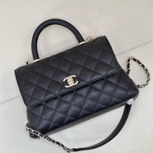 Chanel Small Coco Handle Bag Grained Calfskin Lt Gold Metal Black A92990 TOP