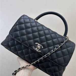 Chanel Large Coco Handle Bag Grained Calfskin Lt Gold Metal Black A92991 TOP