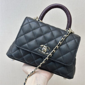 Chanel Mini Coco Handle Bag Grained Calfskin Lt Gold Metal Black AS2215 TOP