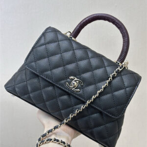 Chanel Small Coco Handle Bag Grained Calfskin Lt Gold Metal Black A92990 TOP