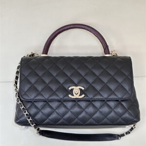 Chanel Large Coco Handle Bag Grained Calfskin Lt Gold Metal Black A92991 TOP