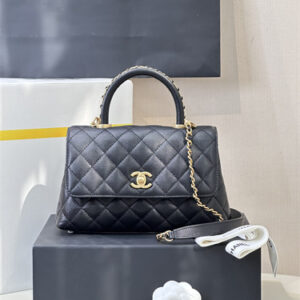 Chanel Small Coco Handle Bag Grained Calfskin Aged Gold Metal Black A92990 TOP