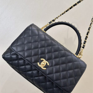 Chanel Large Coco Handle Bag Grained Calfskin Aged Gold Metal Black A92991 TOP