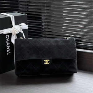 Chanel Maxi Flap Bag Large Suede & Gold/Silver Tone Metal Black AS6233