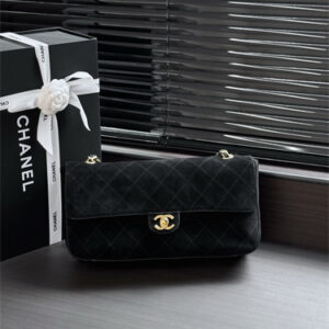 Chanel Maxi Flap Bag Medium Suede & Gold/Silver Tone Metal Black AS6231
