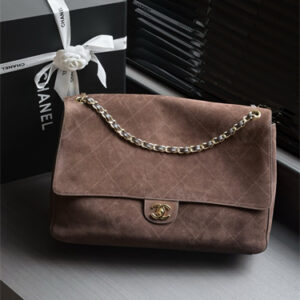 Chanel Maxi Flap Bag Large Suede & Gold/Silver Tone Metal Coffee AS6233