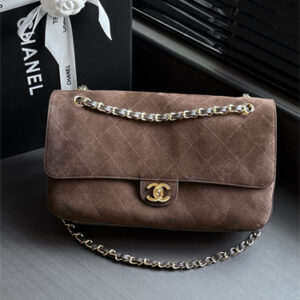 Chanel Maxi Flap Bag Medium Suede & Gold/Silver Tone Metal Coffee AS6231