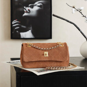 Chanel Small Flap Bag Vintage Suede & Gold-Tone Metal Dk Brown AS6449