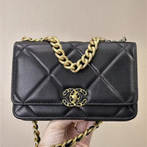 Chanel Wallet On Chain Lambskin Gold Tone Metal Black AP3267 TOP