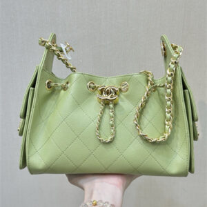 Chanel 25 Mini Handbag Grained Calfskin Gold Tone Metal Green AS5631 Top