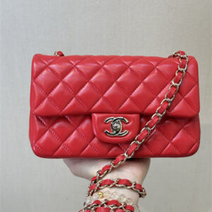 Chanel Mini Classic Flap Bag Lambskin Gold Tone Metal Red Color 01116 TOP
