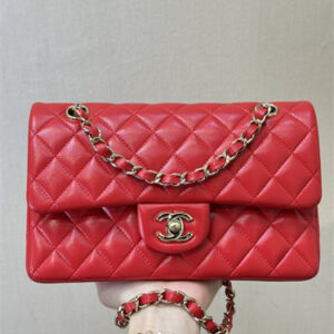 Chanel Small Classic Flap Bag Lambskin Gold Tone Metal Red 01117 TOP