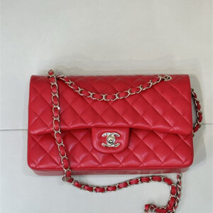 Chanel Medium Classic Flap Bag Lambskin Gold Tone Metal Red 01112 TOP
