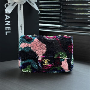 Chanel Flap Bag Sequins and Gold Tone Metal Muiticolor Black AS4561