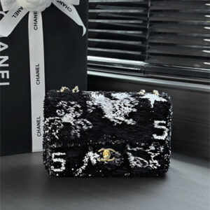 Chanel Flap Bag Sequins and Gold Tone Metal Muiticolor Black AS4561